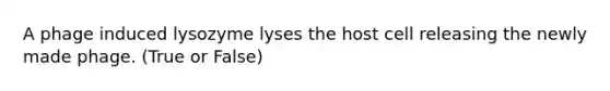 A phage induced lysozyme lyses the host cell releasing the newly made phage. (True or False)