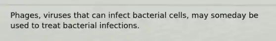 Phages, viruses that can infect bacterial cells, may someday be used to treat bacterial infections.