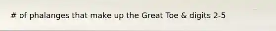 # of phalanges that make up the Great Toe & digits 2-5