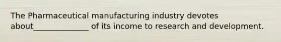 The Pharmaceutical manufacturing industry devotes about______________ of its income to research and development.