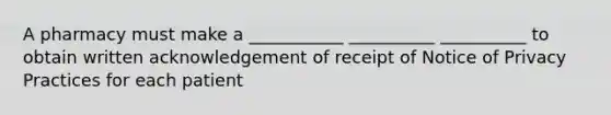 A pharmacy must make a ___________ __________ __________ to obtain written acknowledgement of receipt of Notice of Privacy Practices for each patient