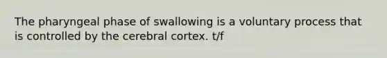 The pharyngeal phase of swallowing is a voluntary process that is controlled by the cerebral cortex. t/f