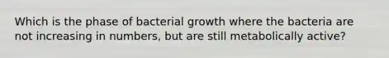 Which is the phase of bacterial growth where the bacteria are not increasing in numbers, but are still metabolically active?