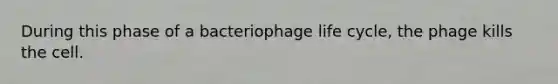 During this phase of a bacteriophage life cycle, the phage kills the cell.