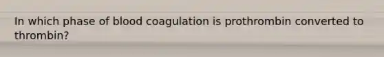 In which phase of blood coagulation is prothrombin converted to thrombin?