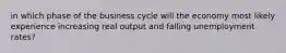 in which phase of the business cycle will the economy most likely experience increasing real output and falling unemployment rates?