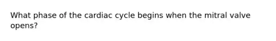 What phase of the cardiac cycle begins when the mitral valve opens?