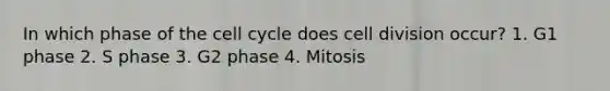 In which phase of the cell cycle does cell division occur? 1. G1 phase 2. S phase 3. G2 phase 4. Mitosis