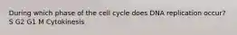 During which phase of the cell cycle does DNA replication occur? S G2 G1 M Cytokinesis