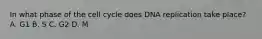 In what phase of the cell cycle does DNA replication take place? A. G1 B. S C. G2 D. M