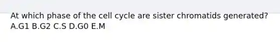 At which phase of the cell cycle are sister chromatids generated? A.G1 B.G2 C.S D.G0 E.M