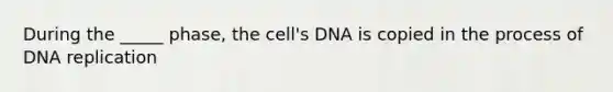 During the _____ phase, the cell's DNA is copied in the process of DNA replication