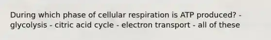 During which phase of cellular respiration is ATP produced? - glycolysis - citric acid cycle - electron transport - all of these