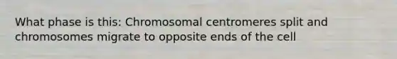 What phase is this: Chromosomal centromeres split and chromosomes migrate to opposite ends of the cell