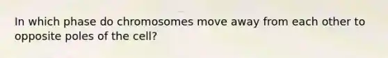 In which phase do chromosomes move away from each other to opposite poles of the cell?