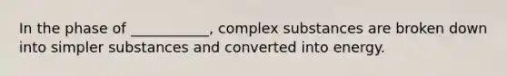 In the phase of ___________, complex substances are broken down into simpler substances and converted into energy.