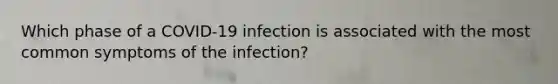 Which phase of a COVID-19 infection is associated with the most common symptoms of the infection?