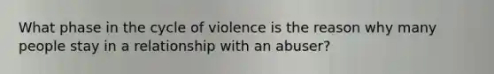 What phase in the cycle of violence is the reason why many people stay in a relationship with an abuser?