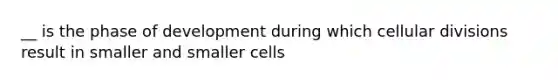 __ is the phase of development during which cellular divisions result in smaller and smaller cells