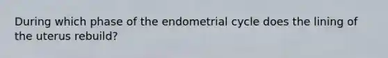 During which phase of the endometrial cycle does the lining of the uterus rebuild?