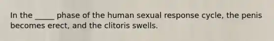 In the _____ phase of the human sexual response cycle, the penis becomes erect, and the clitoris swells.