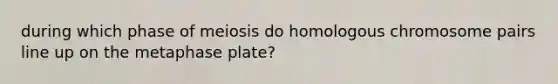 during which phase of meiosis do homologous chromosome pairs line up on the metaphase plate?