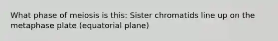 What phase of meiosis is this: Sister chromatids line up on the metaphase plate (equatorial plane)