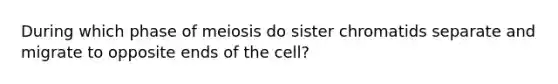 During which phase of meiosis do sister chromatids separate and migrate to opposite ends of the cell?