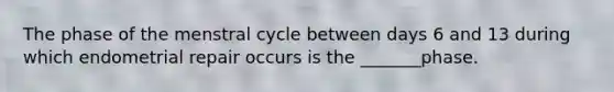 The phase of the menstral cycle between days 6 and 13 during which endometrial repair occurs is the _______phase.