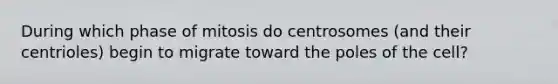 During which phase of mitosis do centrosomes (and their centrioles) begin to migrate toward the poles of the cell?