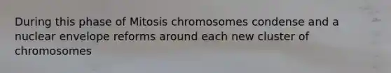 During this phase of Mitosis chromosomes condense and a nuclear envelope reforms around each new cluster of chromosomes