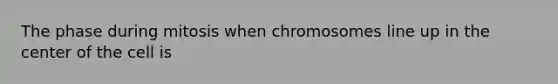 The phase during mitosis when chromosomes line up in the center of the cell is