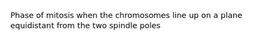 Phase of mitosis when the chromosomes line up on a plane equidistant from the two spindle poles