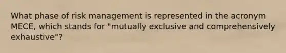 What phase of risk management is represented in the acronym MECE, which stands for "mutually exclusive and comprehensively exhaustive"?