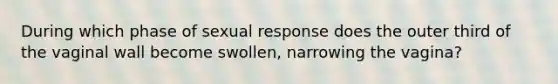 During which phase of sexual response does the outer third of the vaginal wall become swollen, narrowing the vagina?