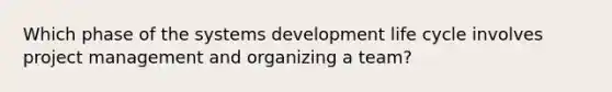 Which phase of the systems development life cycle involves project management and organizing a team?