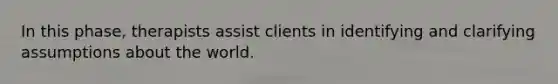 In this phase, therapists assist clients in identifying and clarifying assumptions about the world.