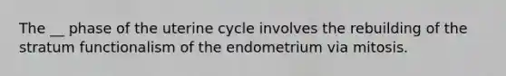 The __ phase of the uterine cycle involves the rebuilding of the stratum functionalism of the endometrium via mitosis.