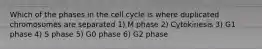 Which of the phases in the cell cycle is where duplicated chromosomes are separated 1) M phase 2) Cytokinesis 3) G1 phase 4) S phase 5) G0 phase 6) G2 phase