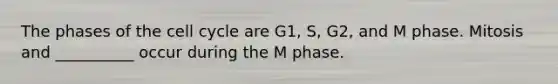 The phases of the <a href='https://www.questionai.com/knowledge/keQNMM7c75-cell-cycle' class='anchor-knowledge'>cell cycle</a> are G1, S, G2, and M phase. Mitosis and __________ occur during the M phase.