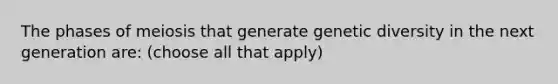 The phases of meiosis that generate genetic diversity in the next generation are: (choose all that apply)