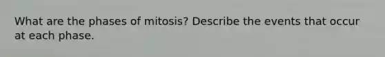 What are the phases of mitosis? Describe the events that occur at each phase.