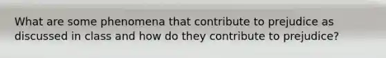 What are some phenomena that contribute to prejudice as discussed in class and how do they contribute to prejudice?