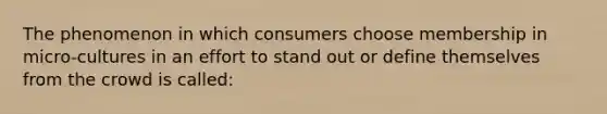 The phenomenon in which consumers choose membership in micro-cultures in an effort to stand out or define themselves from the crowd is called: