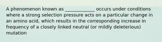 A phenomenon known as _____________ occurs under conditions where a strong selection pressure acts on a particular change in an amino acid, which results in the corresponding increase in frequency of a closely linked neutral (or mildly deleterious) mutation