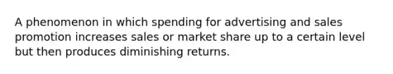 A phenomenon in which spending for advertising and sales promotion increases sales or market share up to a certain level but then produces diminishing returns.