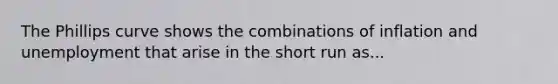 The Phillips curve shows the combinations of inflation and unemployment that arise in the short run as...