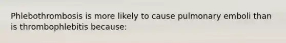 Phlebothrombosis is more likely to cause pulmonary emboli than is thrombophlebitis because: