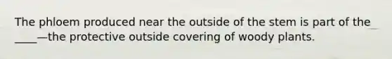 The phloem produced near the outside of the stem is part of the ____—the protective outside covering of woody plants.