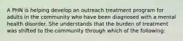 A PHN is helping develop an outreach treatment program for adults in the community who have been diagnosed with a mental health disorder. She understands that the burden of treatment was shifted to the community through which of the following: